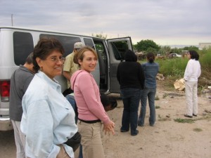 Elvia Rosales Arriola and Kate Horonzy (NIU J.D. 2007) visit a workers' colonia in Piedras Negras, Coahuila, October 2005